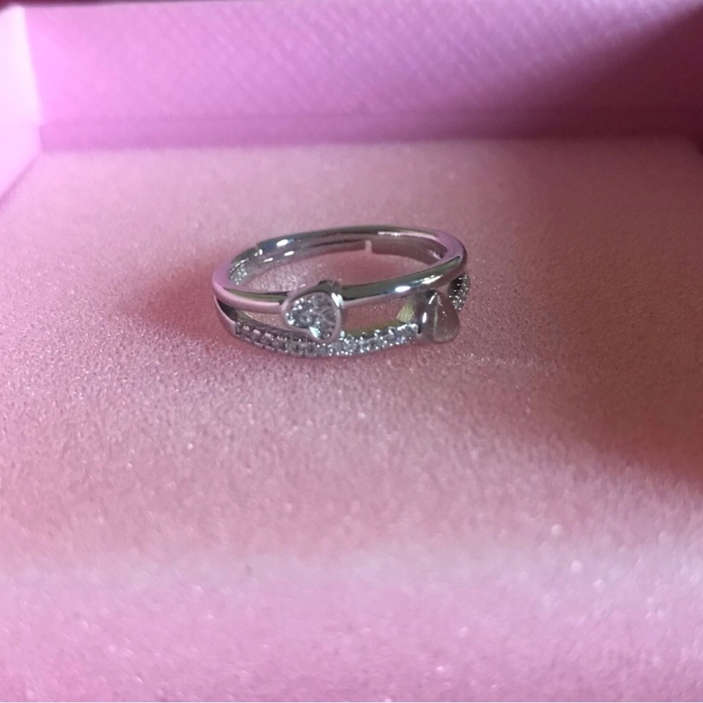 Sterling Silver Crystal Accent Heart & Band Ring